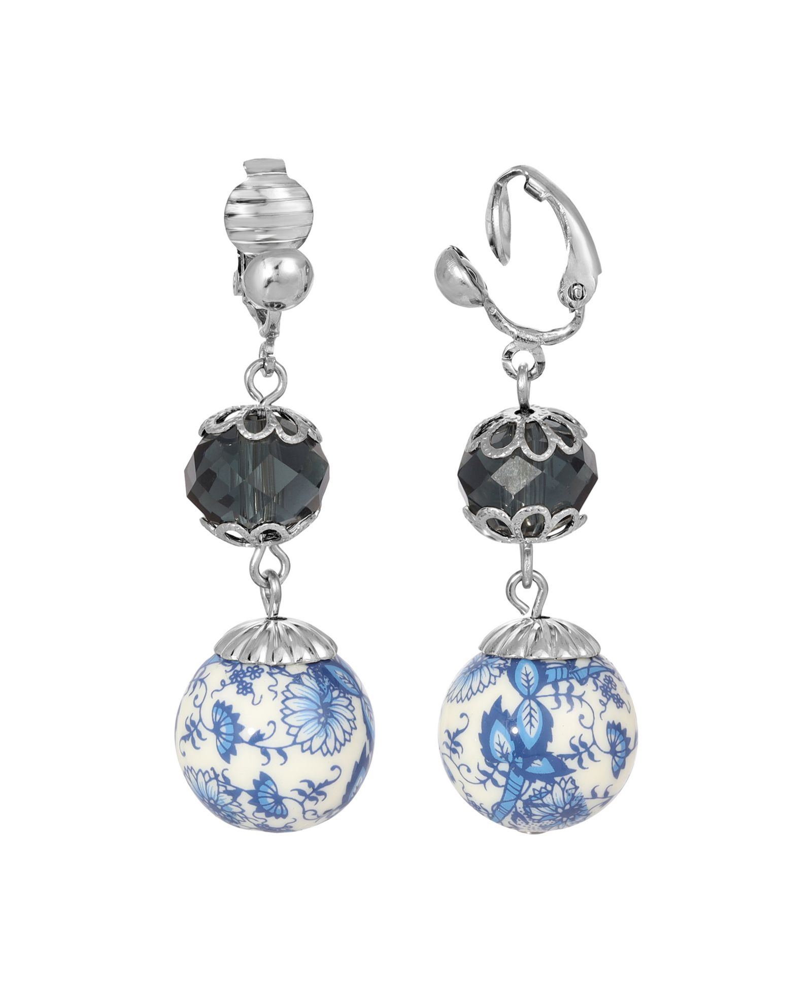 Серьги-клипсы 2028 Dark Blue and Blue Willow с бусинами