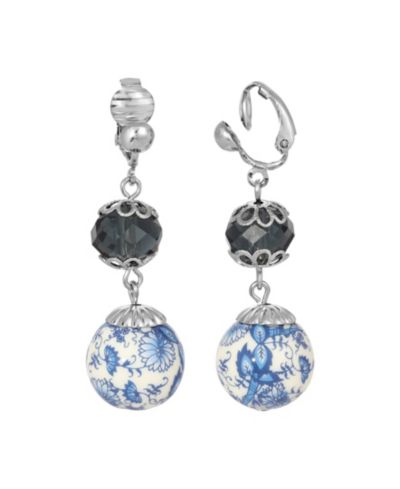 Серьги-клипсы 2028 Dark Blue and Blue Willow с бусинами