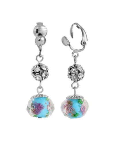 Серьги-клипсы 2028 Aqua and Pink Flower Bead с Crystals
