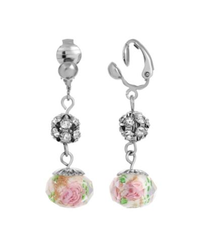 Серьги-клипсы 2028 Crystal Pink Flower Beaded