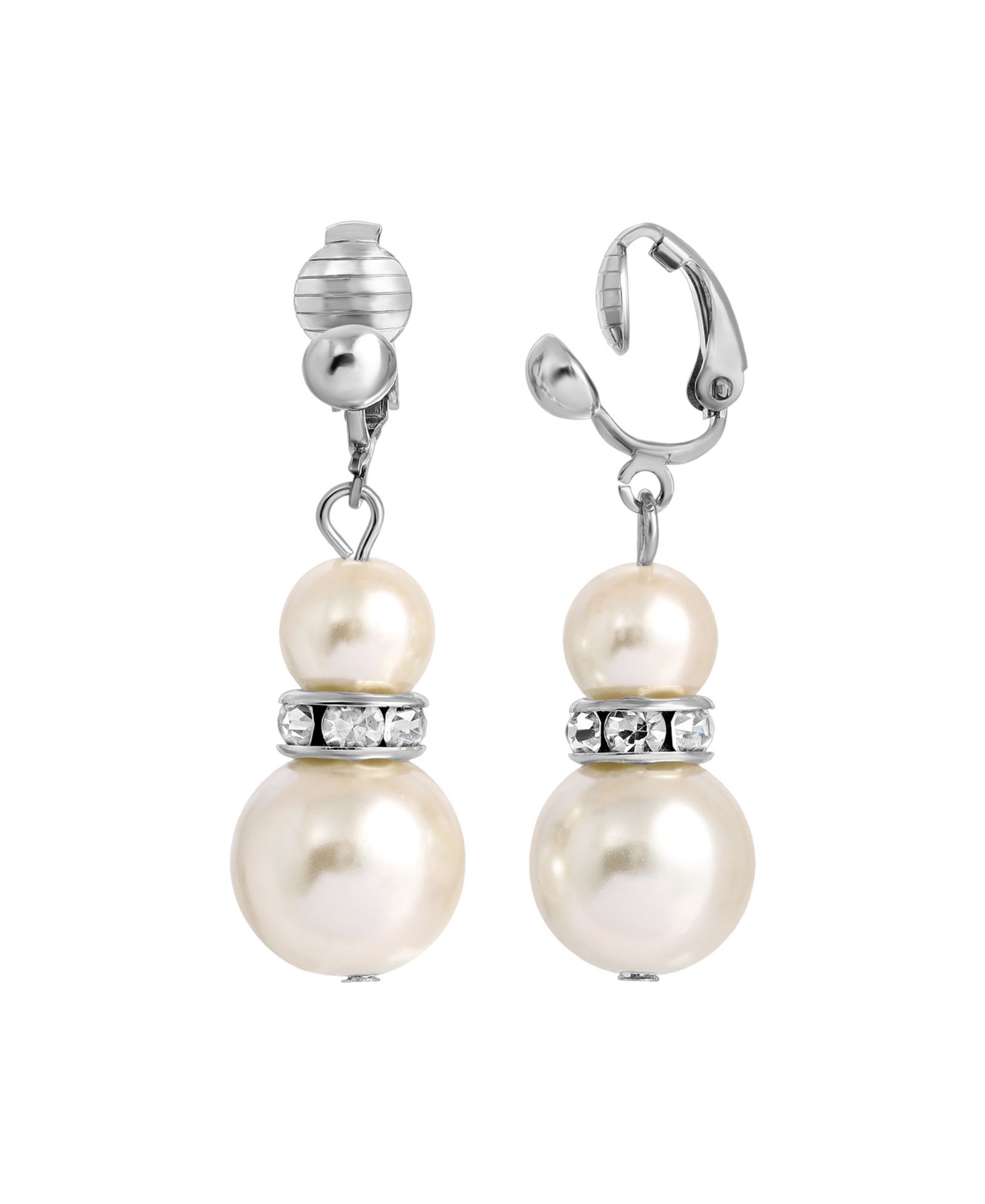 Серьги-клипсы 2028 Graduated Faux Imitation Pearl and Crystal