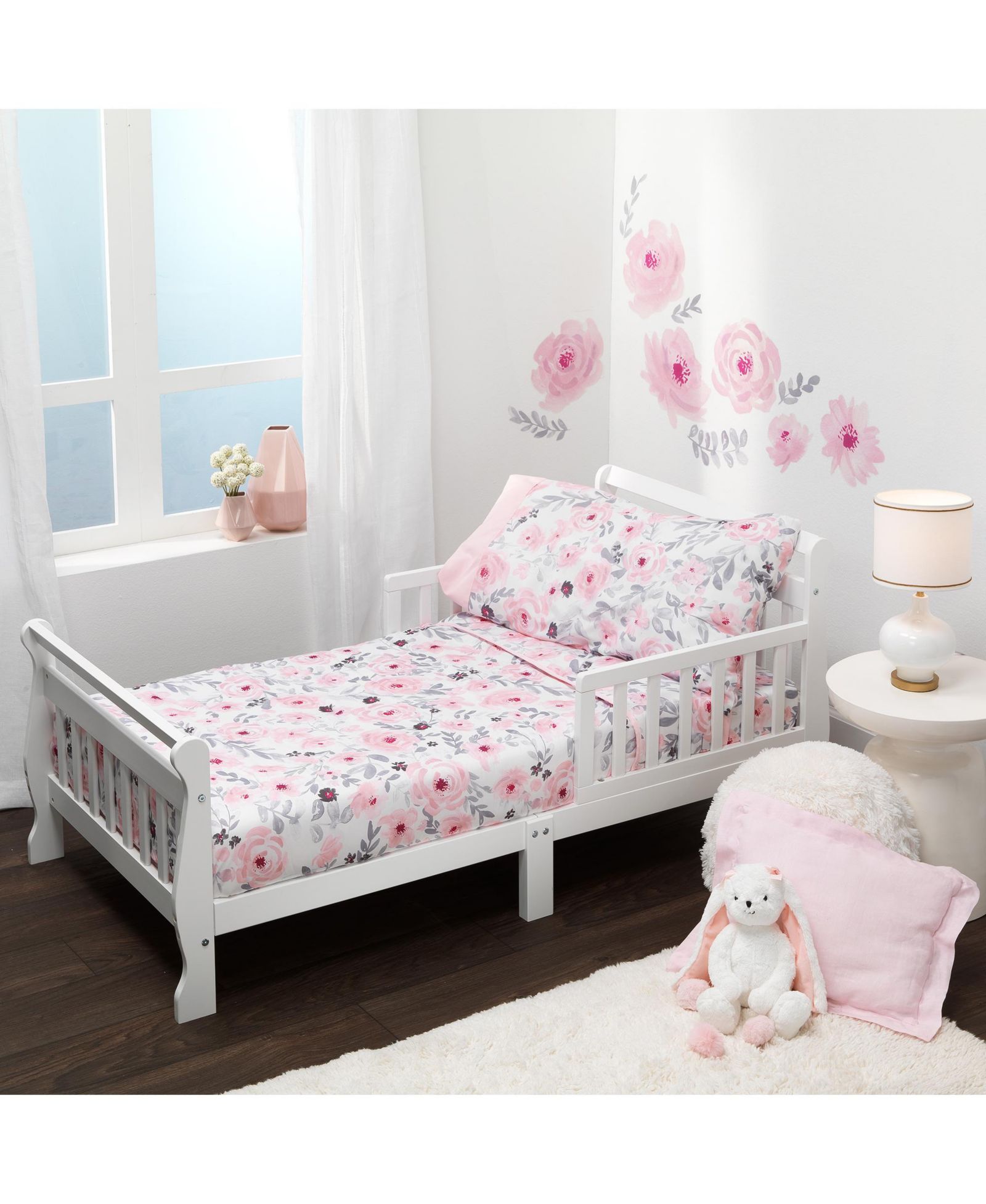 Bedtime Originals Blossom набор постельного белья для малышей, 4 предмета, розовый/серый цветочный принт