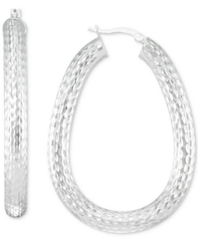 Текстурные серьги-кольца из белого золота 14k