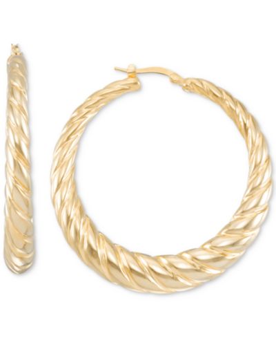 Graduated Textured Medium Hoop Earrings в 14k Gold-Plated Sterling Silver, 40mm