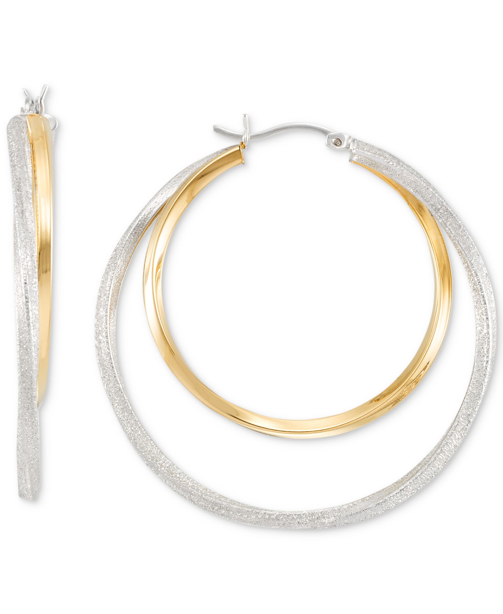 Double Medium Hoop Earrings in 14k Two-Tone Gold-Plated Sterling Silver, 40mm