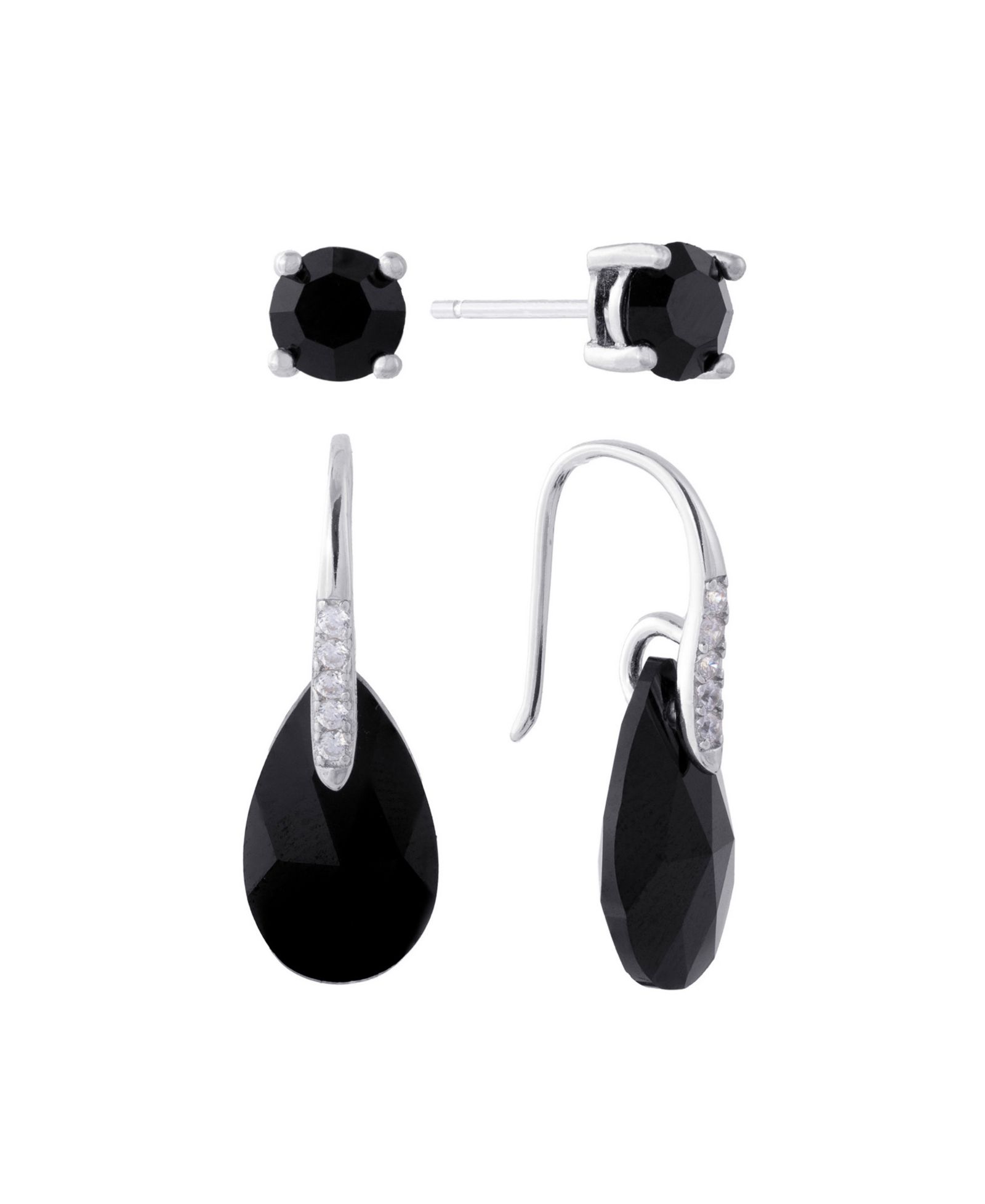 Gianni Bernini 2-Pair Crystal Teardrop Stud Earrings Set (1.34 ct. t.w.) in Sterling Silver