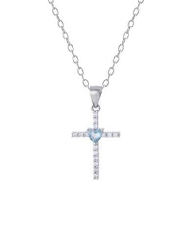 Gianni Bernini Cubic Zirconia and Heart Glass Cross Pendant Necklace (0.70 ct. t.w.) in Sterling Silver