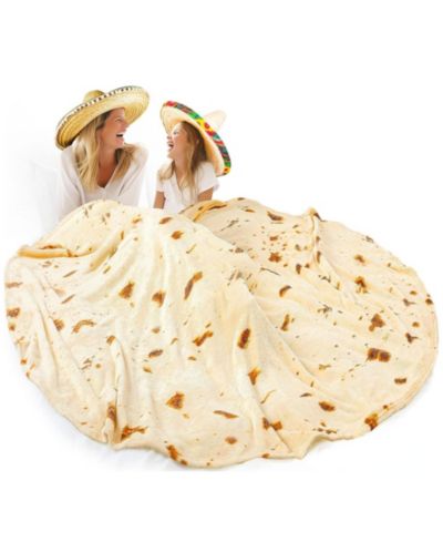 Zulay Kitchen Double Sided Large Burritos Tortilla Blanket - Holiday Novelty Soft Flannel Round Blankets Premium 280 GSM (71 inches)