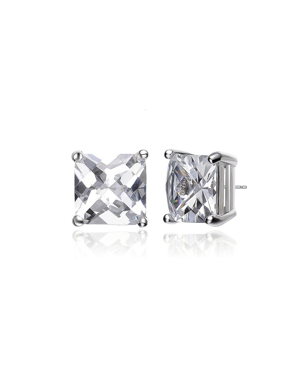 Genevive Radiant Sterling Silver Cubic Zirconia Square Stud Earrings