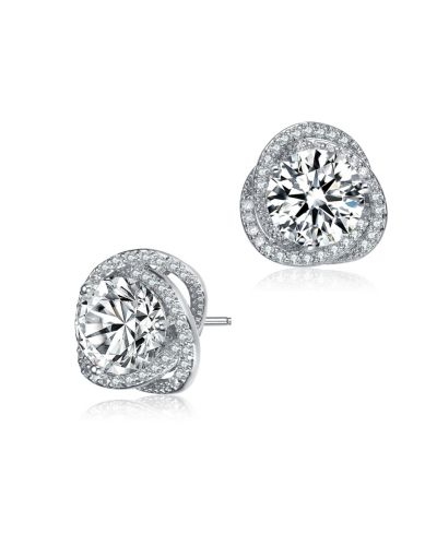Серьги-гвоздики Genevive White Gold Plated CZ Pave Swirl Halo
