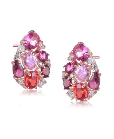 Genevive Dainty 18K Rose Gold Plated Multi-Tone CZ Cluster Drop Earrings