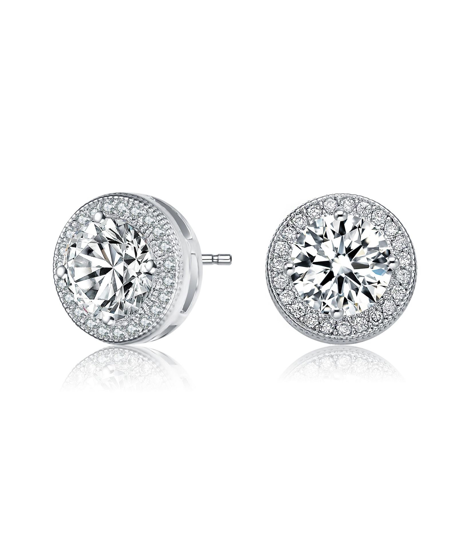 Серьги-гвоздики Genevive Sterling Silver с родиевым покрытием и прозрачной круглой Cubic Zirconia