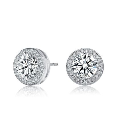 Серьги-гвоздики Genevive Sterling Silver с родиевым покрытием и прозрачной круглой Cubic Zirconia