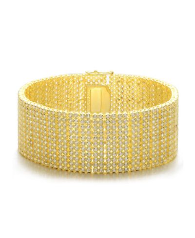Genevive Women's 14K Gold Plated Cubic Zirconia Paved-Cuff Bracelet