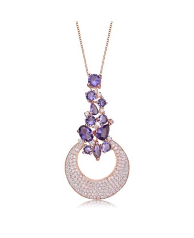 Genevive 18K Rose Gold Plated Purple CZ Crescent Moon Pendant Necklace
