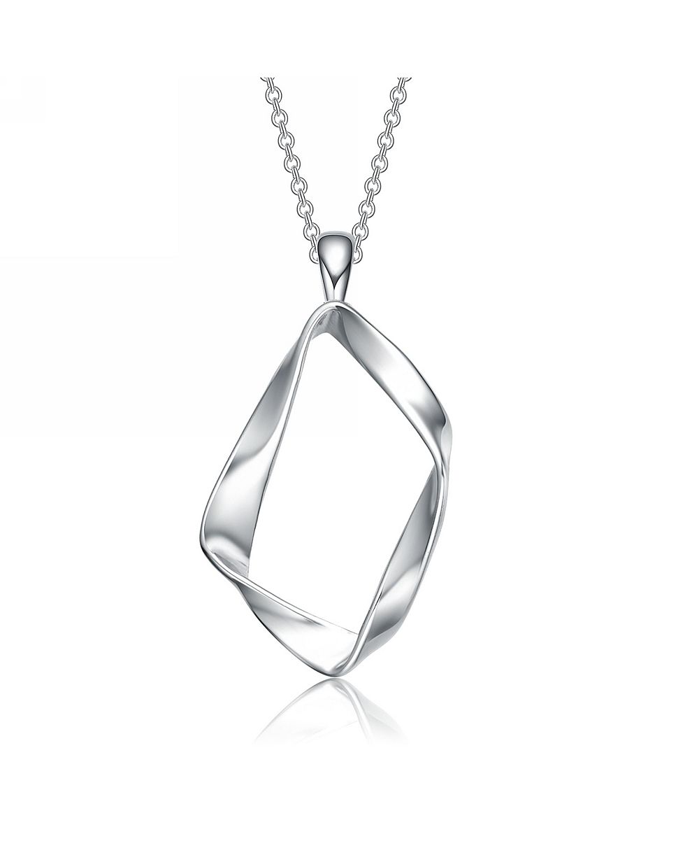 Elegant Sterling Silver with White Gold Plated Twisted Halo Necklace
