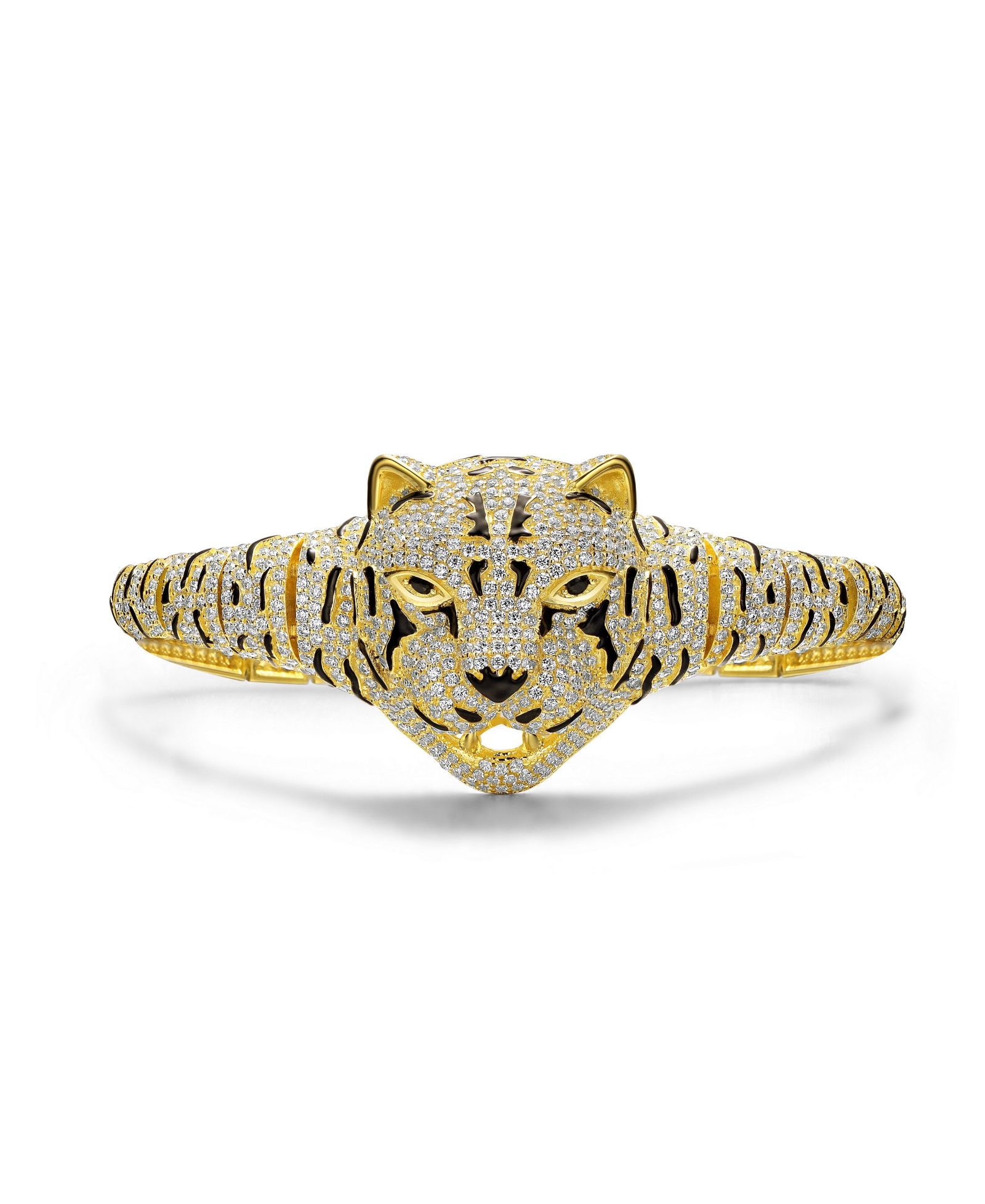 Genevive Women's 14K Gold Plated Cubic Zirconia Leopard Bangle Bracelet