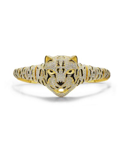 Genevive Women's 14K Gold Plated Cubic Zirconia Leopard Bangle Bracelet