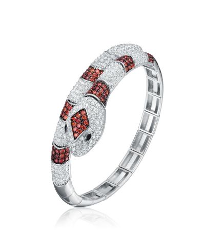 Браслет Genevive Serpent из стерлингового серебра с красными и прозрачными кристаллами Cubic Zirconia