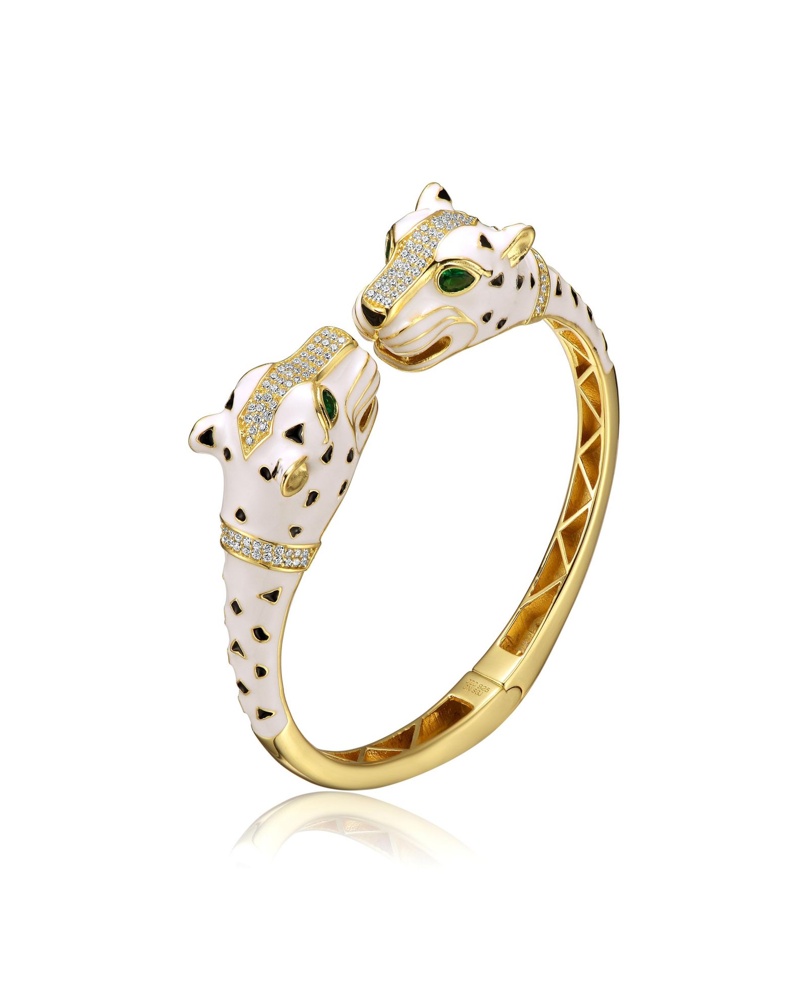 Женский браслет-браслетка Genevive с черными фианитами и пантерой, позолота 14K