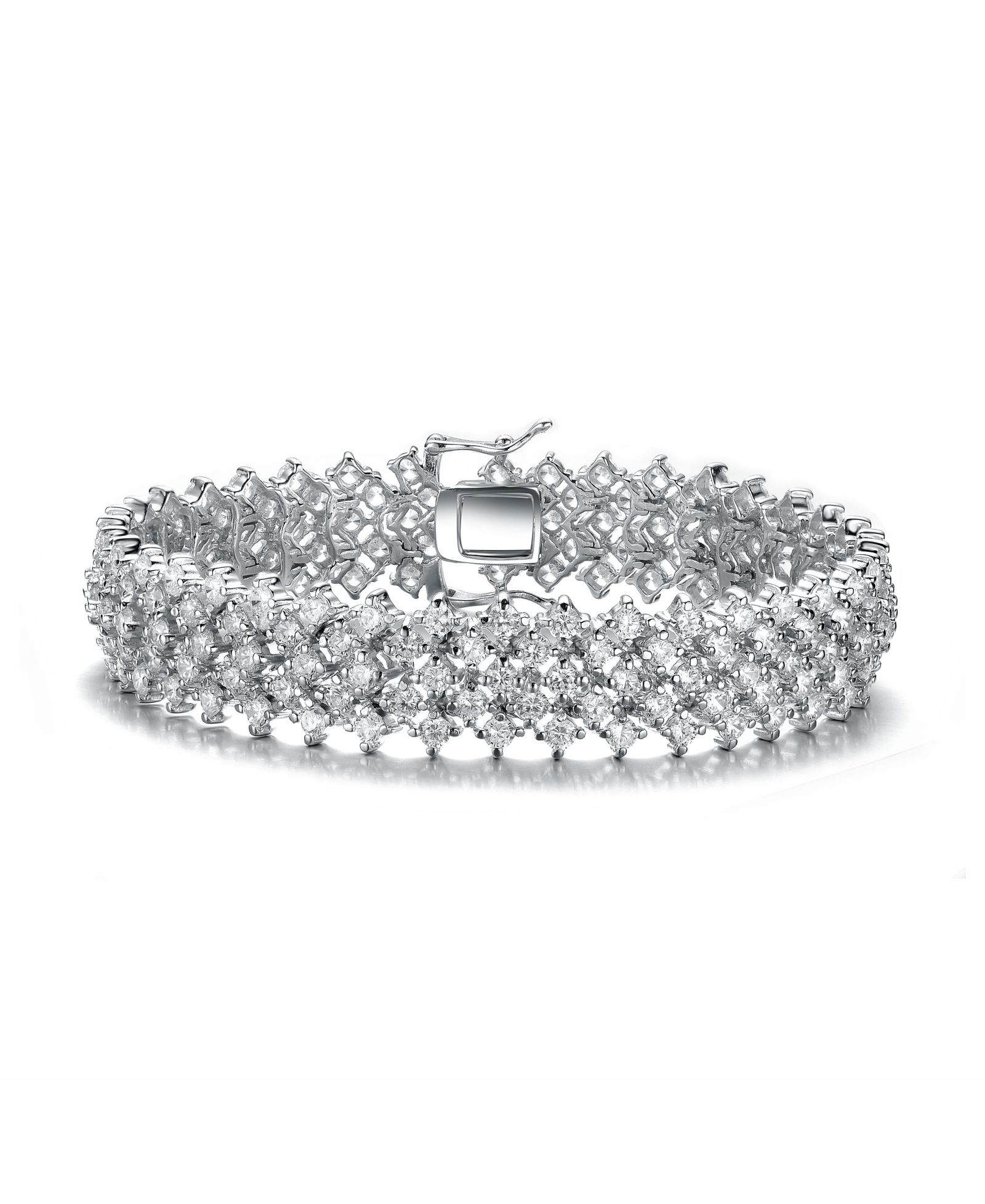 Genevive Elegant White Gold Plated Multi-Row CZ Statement Bracelet