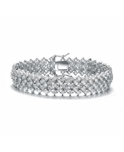 Genevive Elegant White Gold Plated Multi-Row CZ Statement Bracelet