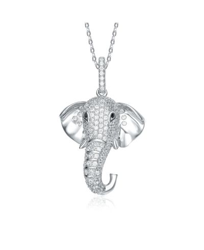 Genevive Подвеска-кулон с головой слона из стерлингового серебра с напылением Rhodium и Cubic Zirconia