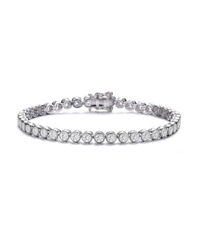 Elegant Sterling Silver Tennis Bracelet with Rhodium Plating and Clear Round Cubic Zirconia in Milgrain Bezel Setting