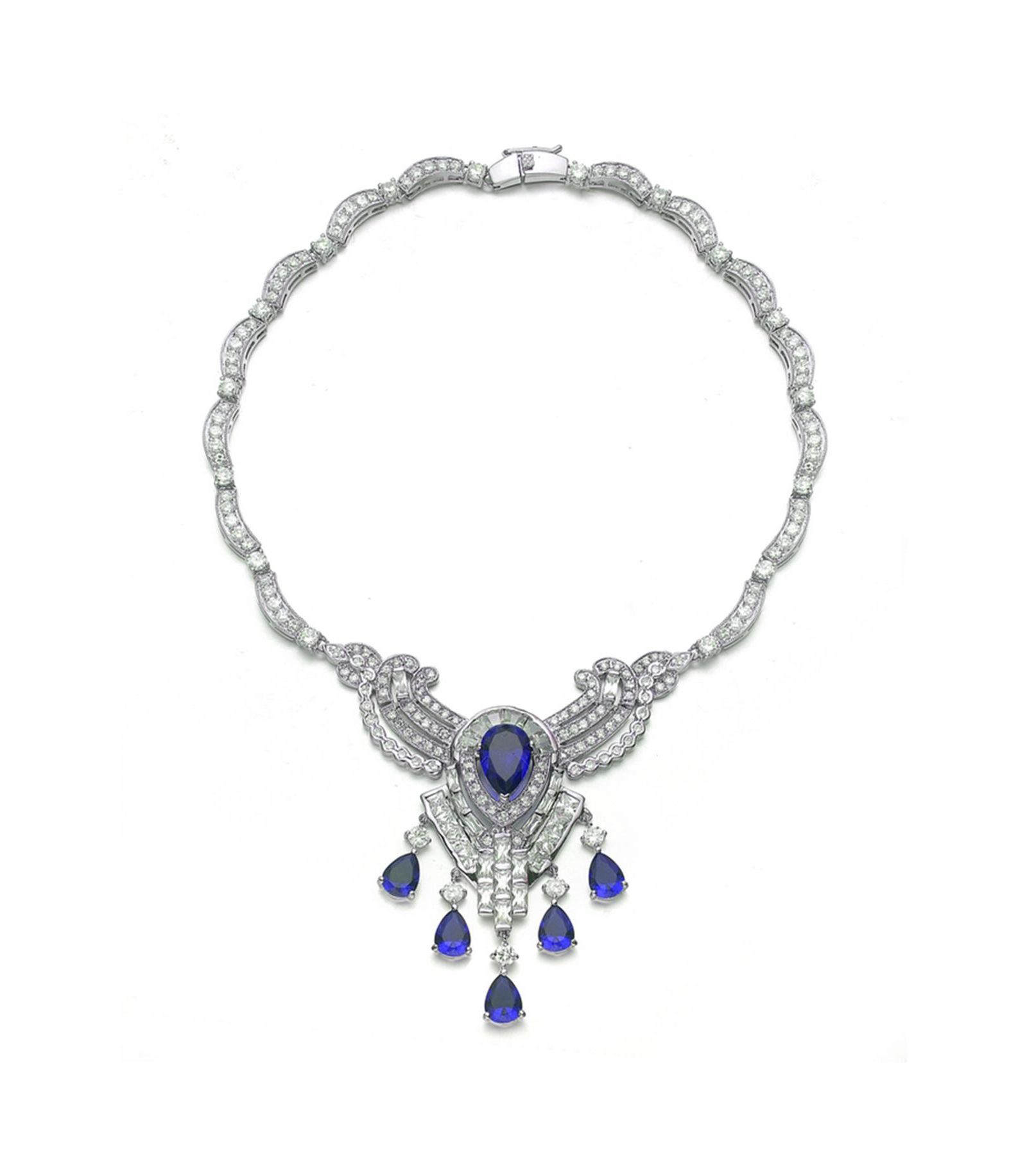 Genevive Women's Elegant Plated Teardrop CZ Statement Necklace