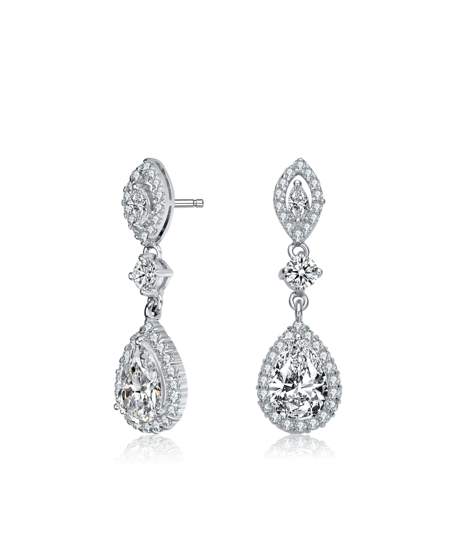 Genevive Dazzling White Gold Plated CZ Dangle Statement Earrings