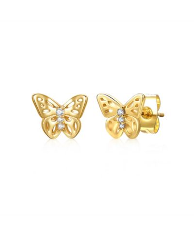 GiGiGirl Серьги-гвоздики GiGiGirl Enchanting 14k Gold Plated 3-Stone Filigree Butterfly с Cubic Zirconia