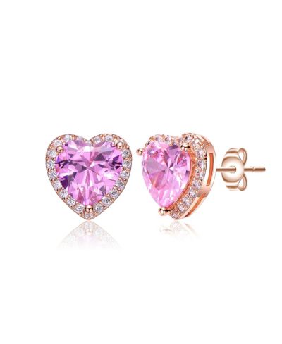 Genevive изящные серьи-гвоздики с CZ в цветочном узоре, 18K Rose Gold Plated