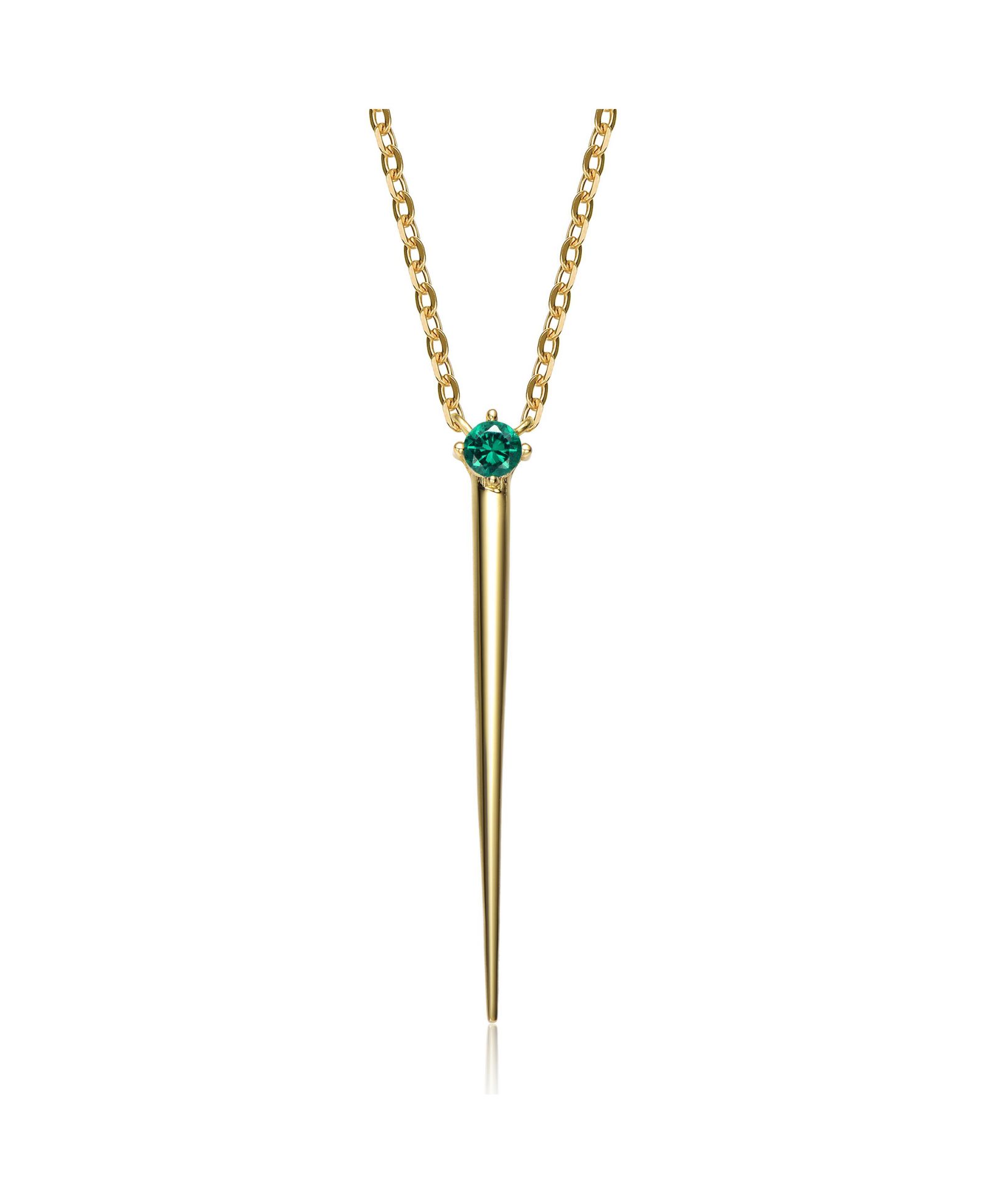 14k Yellow Gold Plated with Green Cubic Zirconia Solitaire Spike Pendant Y-Necklace in Sterling Silver