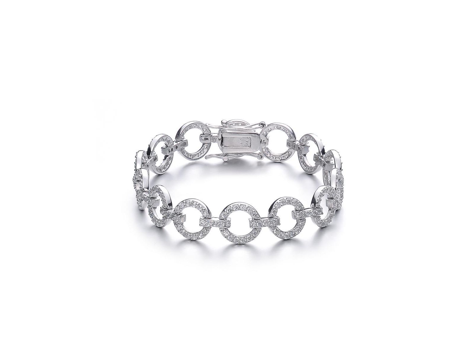 Genevive Sterling Silver Cubic Zirconia Circle Link Bracelet