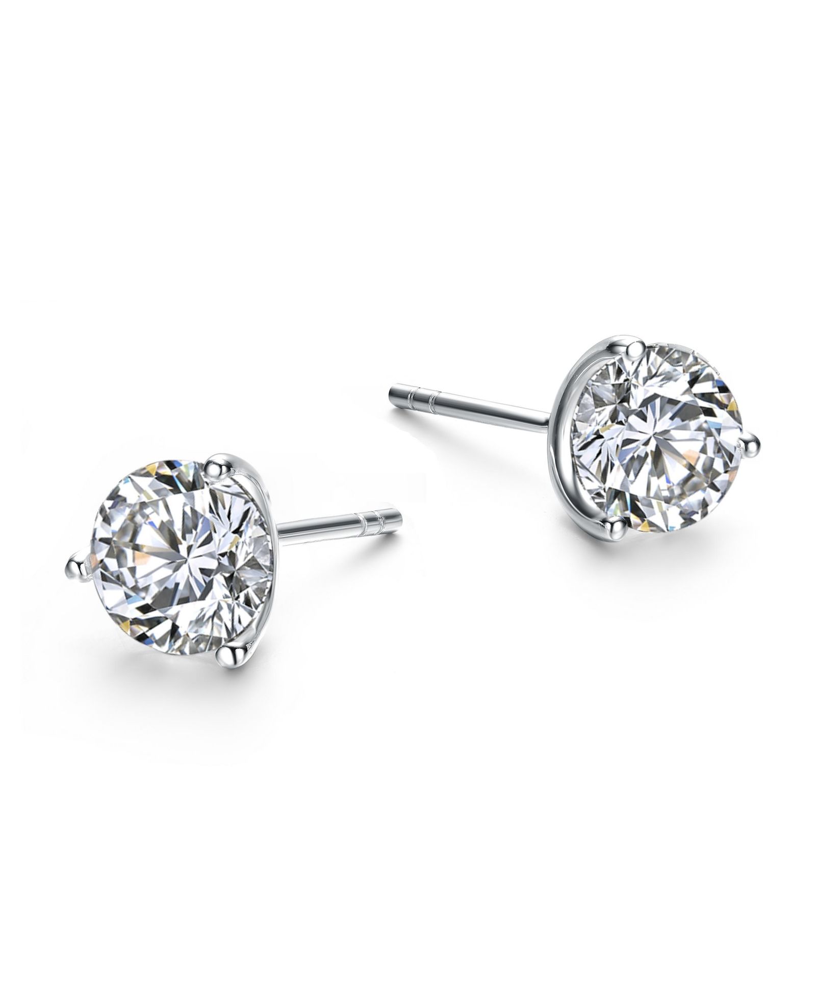 Rachel Glauber Elegant 3-Prong Martini Solitaire Stud Earrings