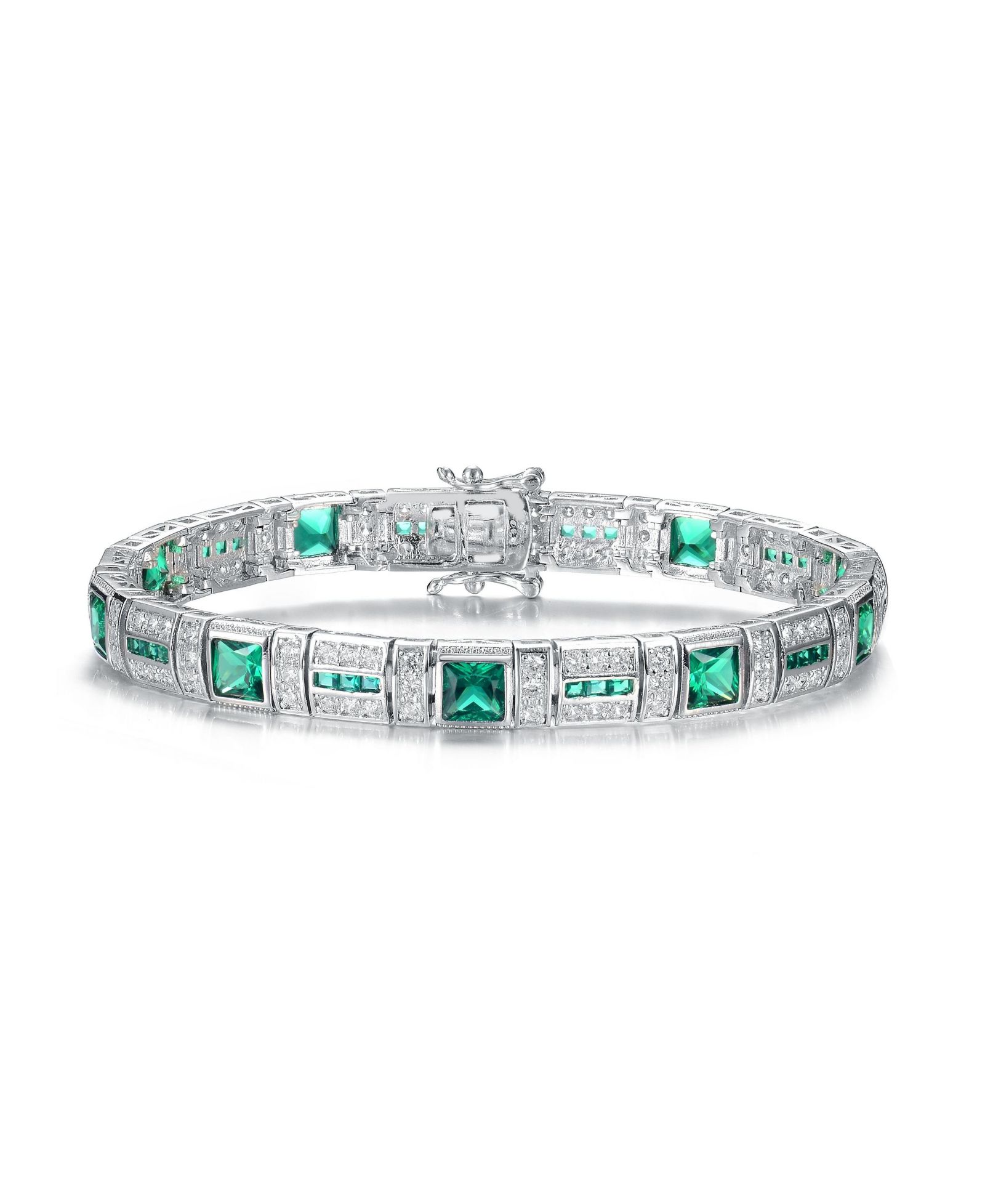 Genevive Sterling Silver White Gold Plated Multishape Tennis Bracelet