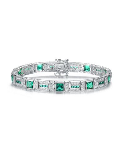 Genevive Sterling Silver White Gold Plated Multishape Tennis Bracelet