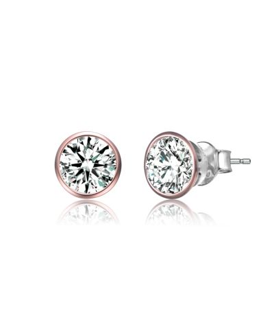 Genevive Minimalist Sterling Silver Brilliant CZ Dainty 8MM Stud Earrings