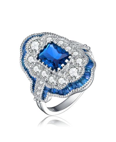 Коктейльное кольцо Genevive Sterling Silver Radiant and Baguette Cubic Zirconia