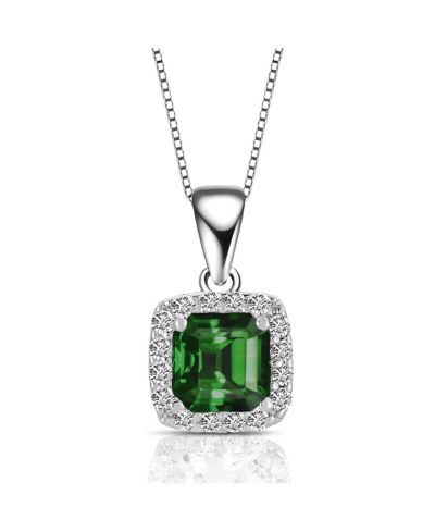 Sterling Silver White Gold Plating Cubic Zirconia Asscher Cut Drop Pendant