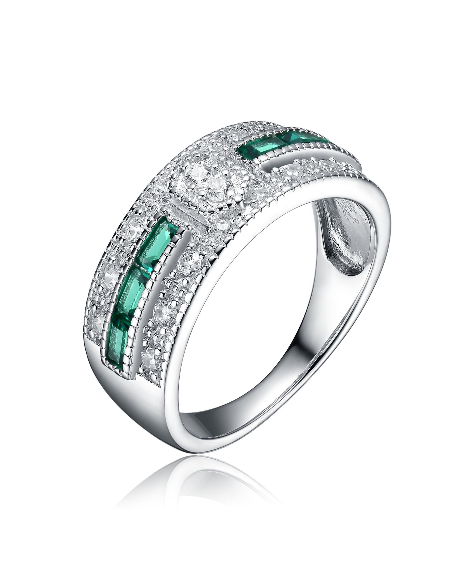 Genevive Radiant Sterling Silver White Gold Plated CZ Cocktail Ring