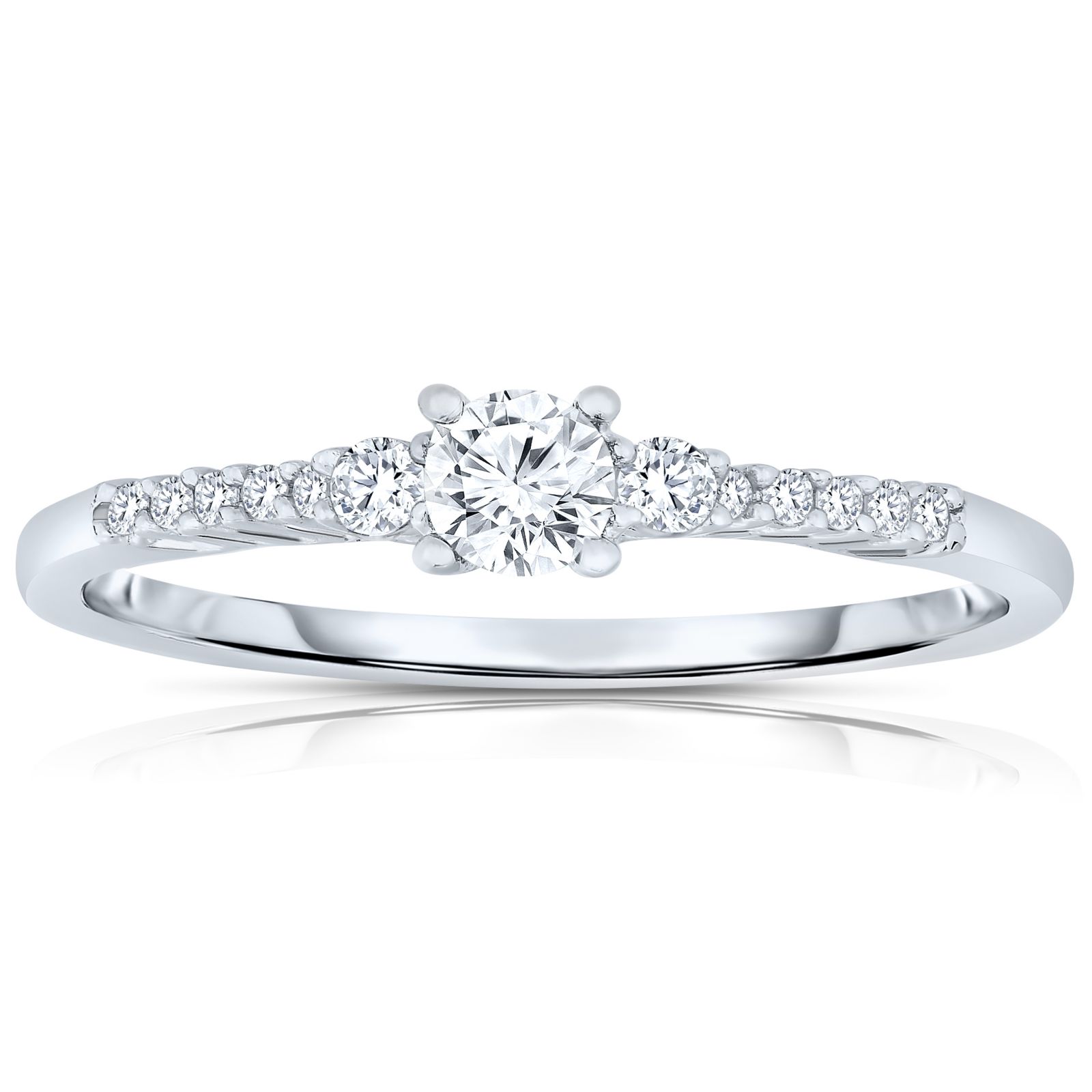 Genevive Minimalist Sterling Silver White Gold Plated CZ Slim Band Ring