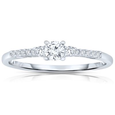 Тонкое кольцо Genevive Minimalist Sterling Silver White Gold Plated CZ Slim Band