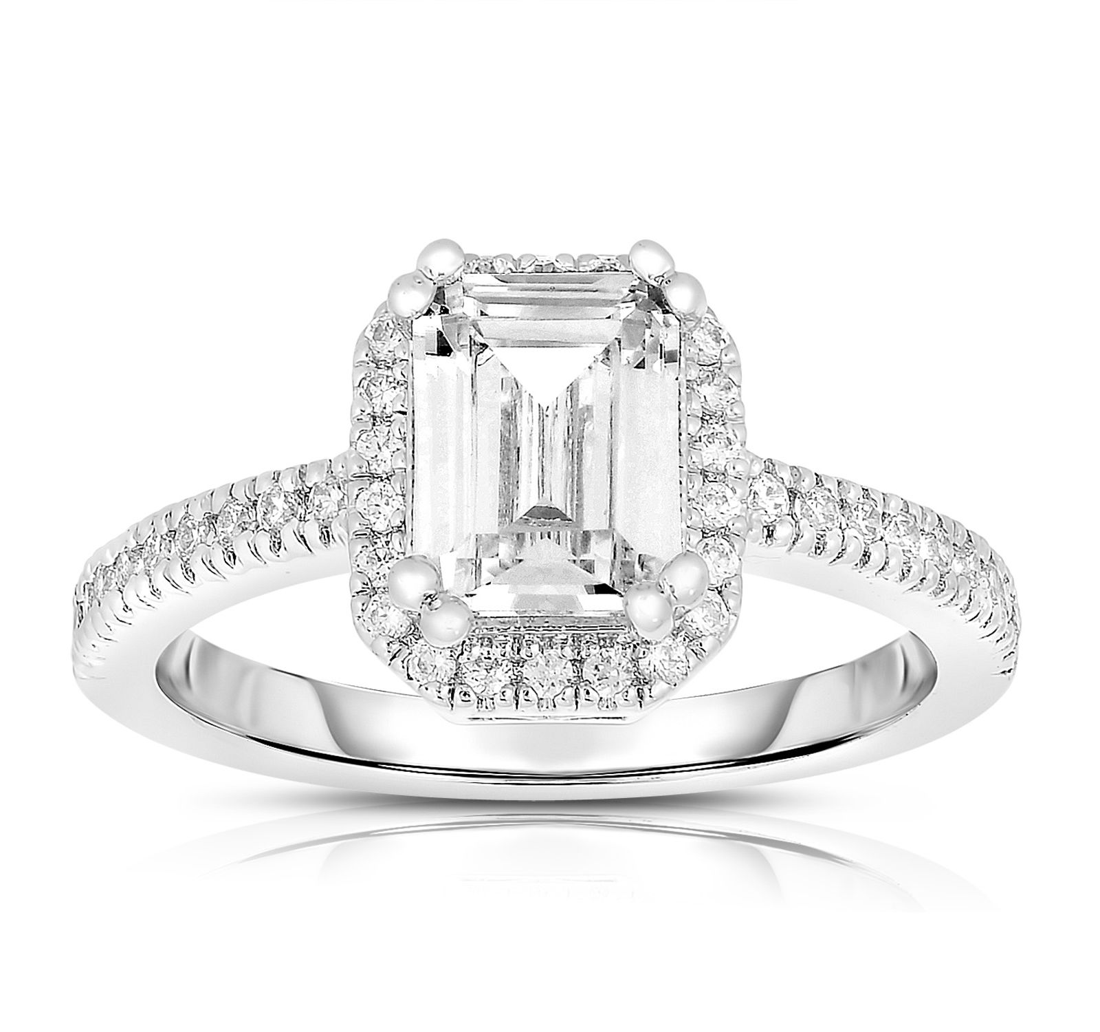 Genevive Radiant Sterling Silver Asscher-cut CZ Halo and Pave Band Ring