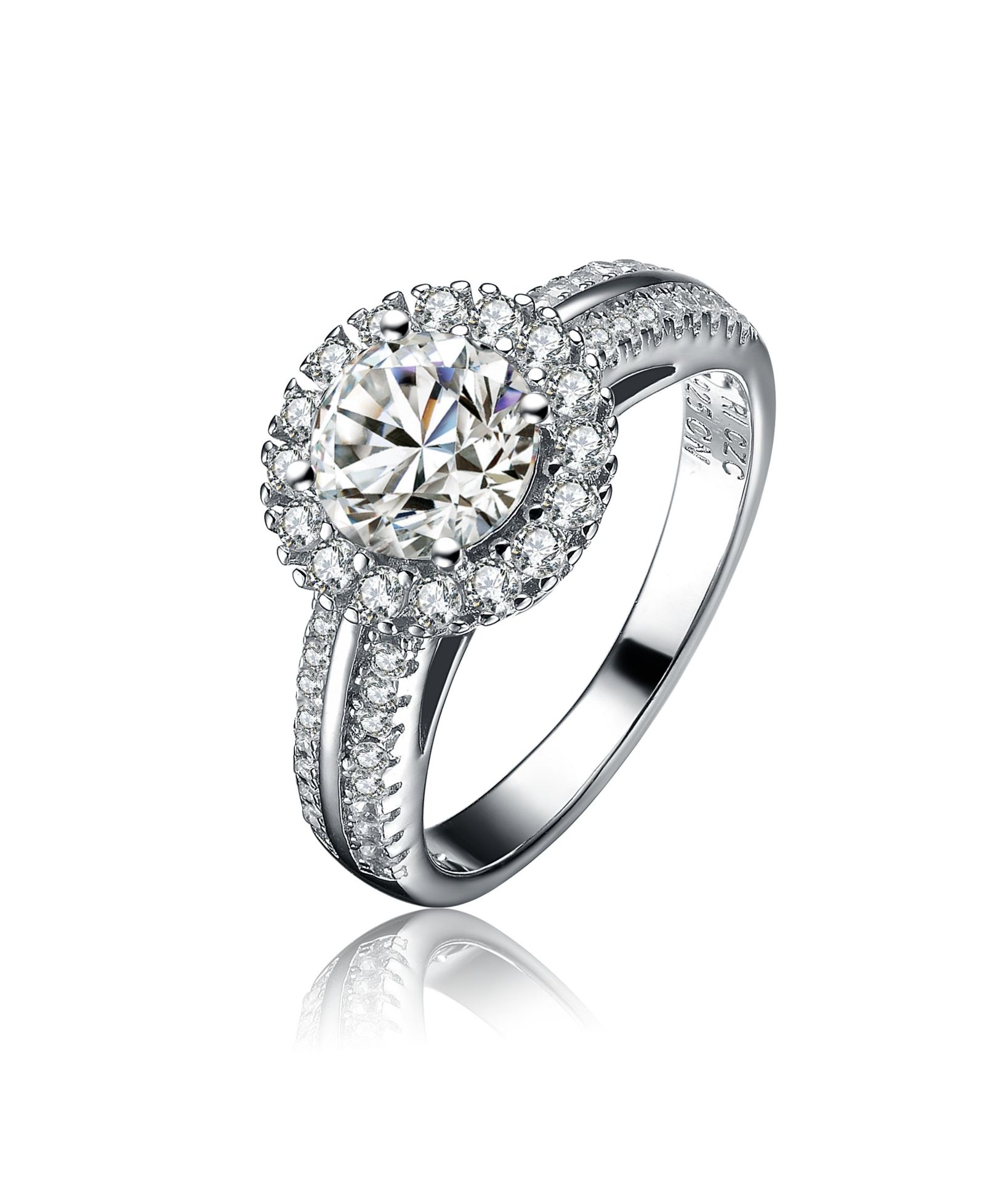 Genevive Elegant Sterling Silver White Gold Plated CZ Solitaire кольцо