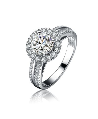 Genevive Elegant Sterling Silver White Gold Plated CZ Solitaire кольцо
