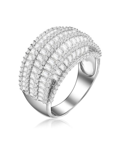 Коктейльное кольцо Genevive Sterling Silver с белым золотом и прозрачной кубической цирконией