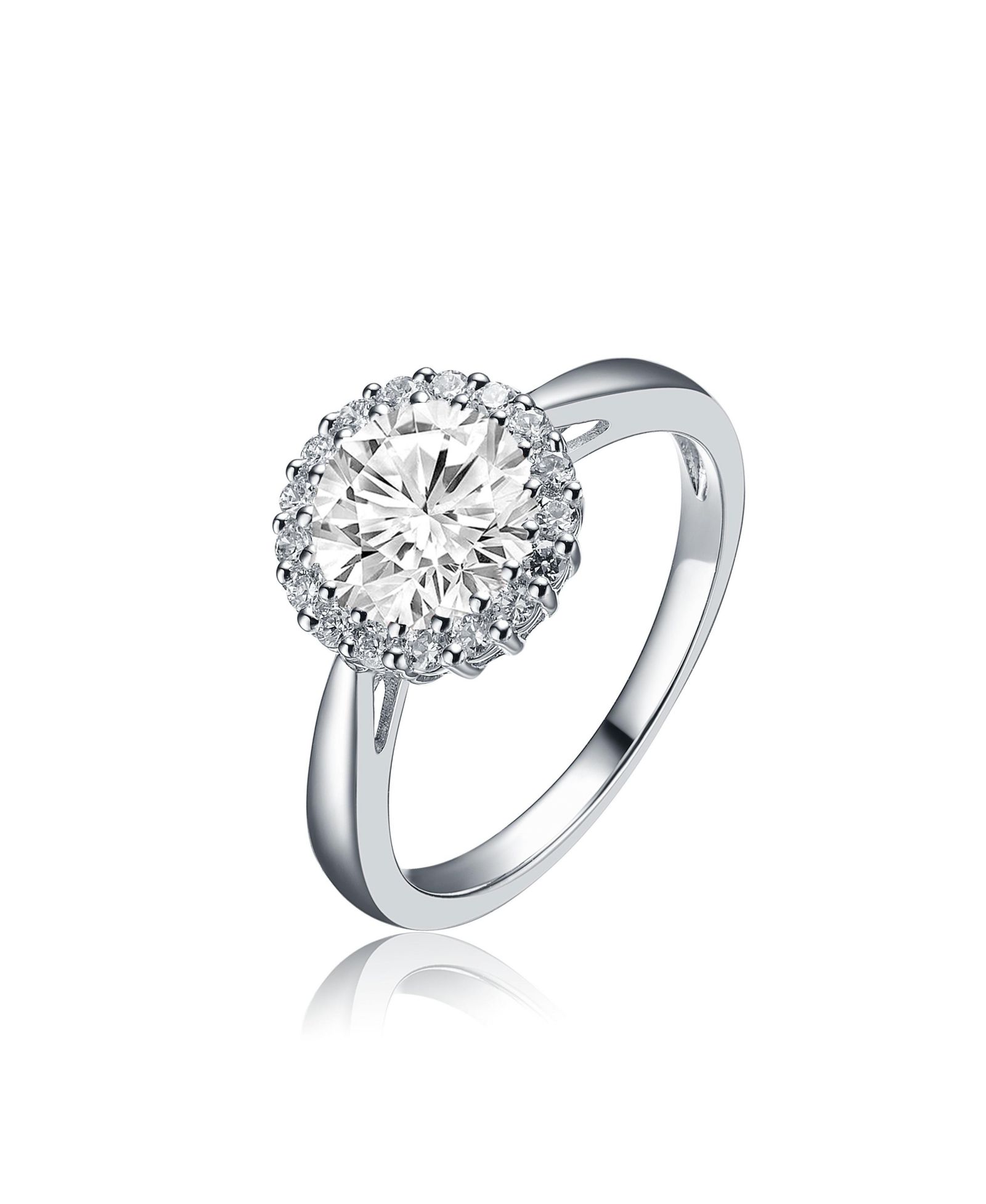 Genevive Elegant Sterling Silver Radiant Halo CZ Solitaire Ring