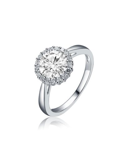 Элегантное кольцо Genevive Radiant Halo CZ Solitaire из стерлингового серебра