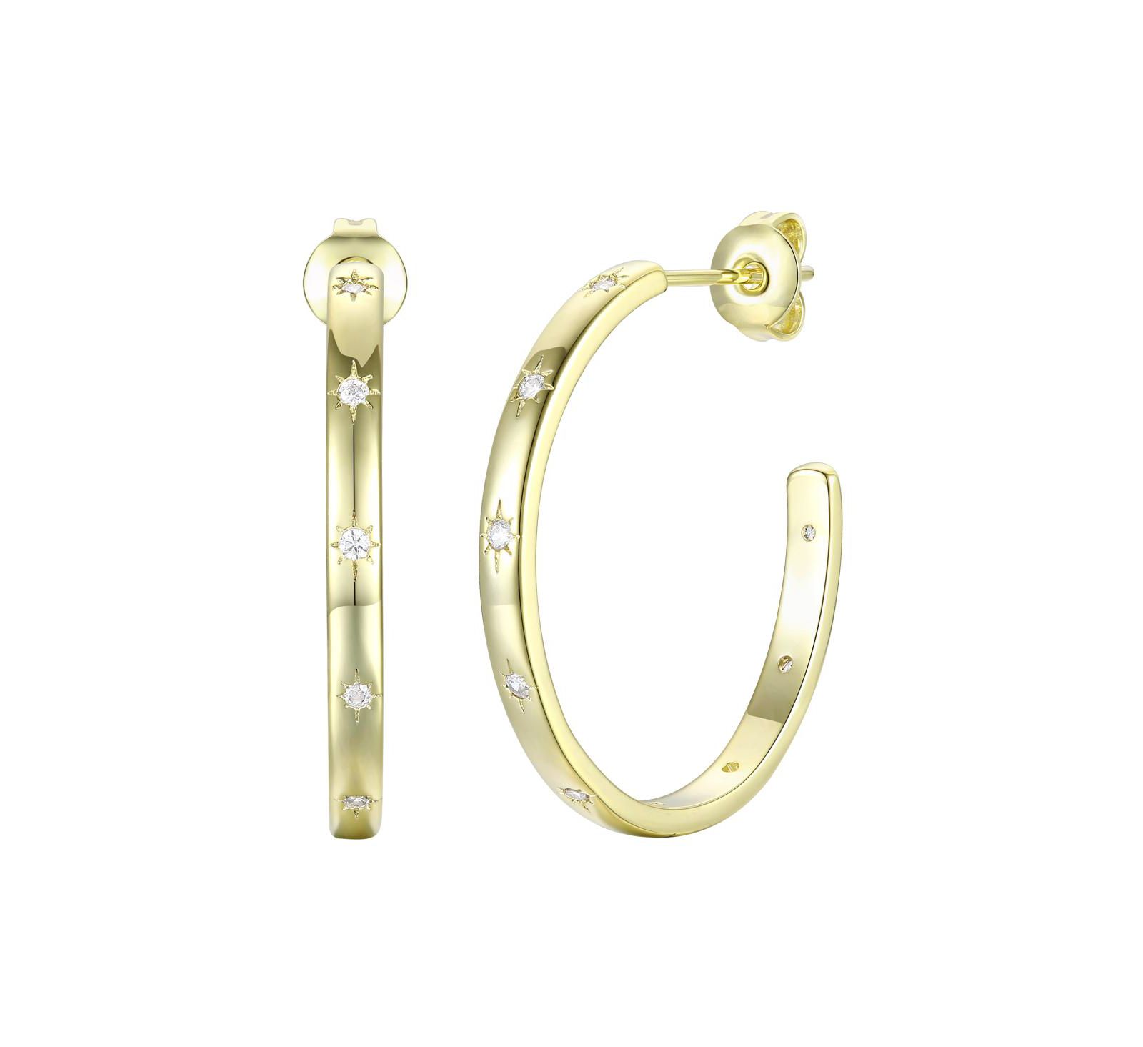 Серьги-кольца с напылением 14K Gold Plated Cubic Zirconia